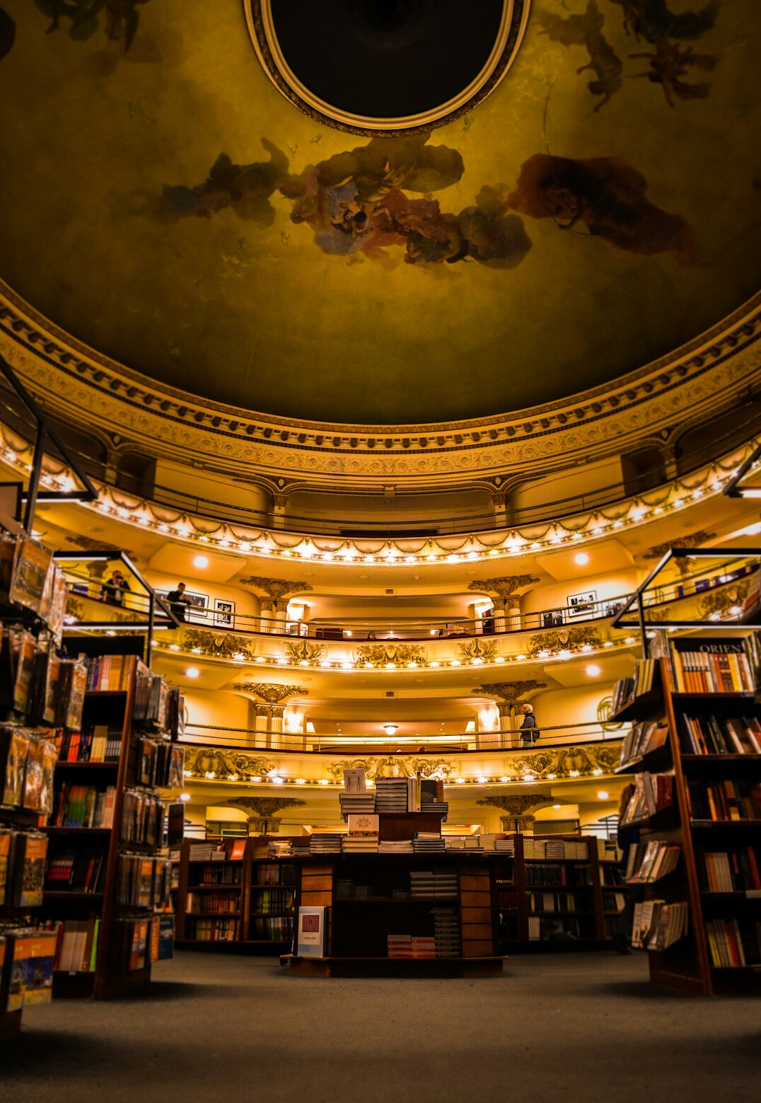 Grand library with tall bookshelves